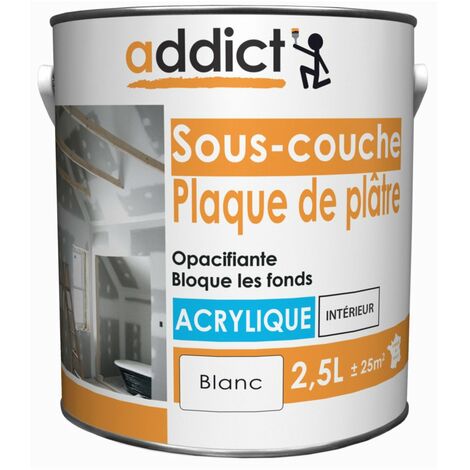Peinture sous-couche acrylique 2.5 litres blanche – Super opacifiante – Lessivable et sans odeur – Pour supports plâtre, béton, briques – Addict