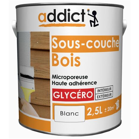 Peinture sous-couche microporeuse pour bois 2.5l blanc – Régule l'humidité – Intérieur et extérieur – Alkyde glycéro – Addict