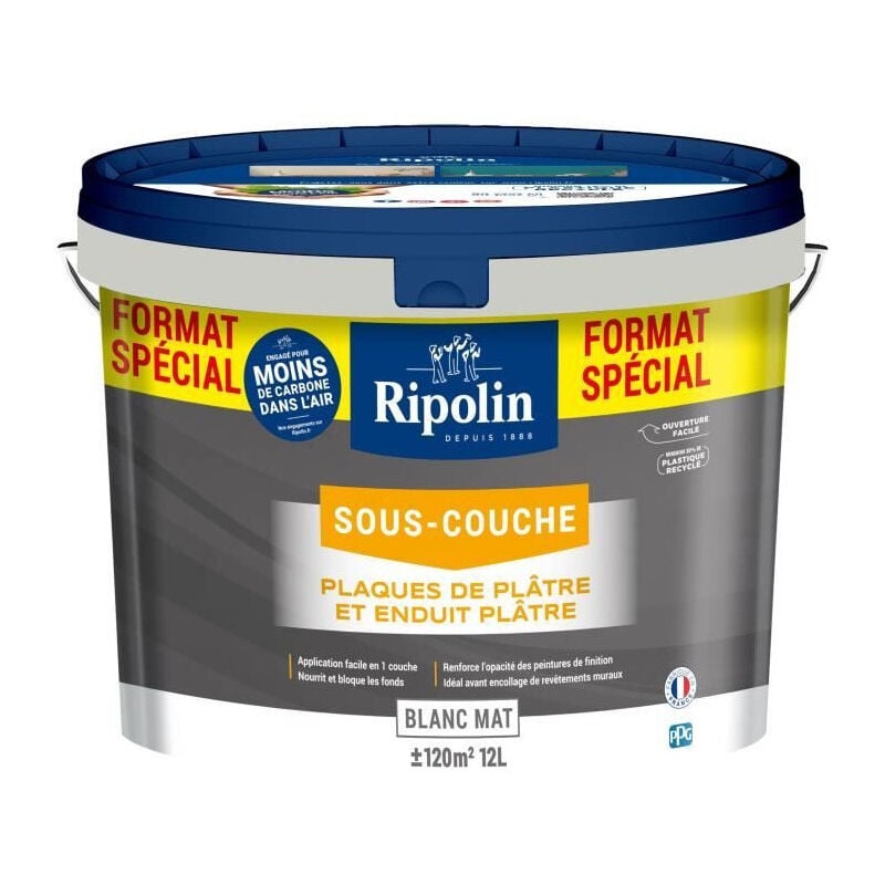 Peinture sous-couche plaque de platre Ripolin 290380 - Blanc - Mat - 12 l