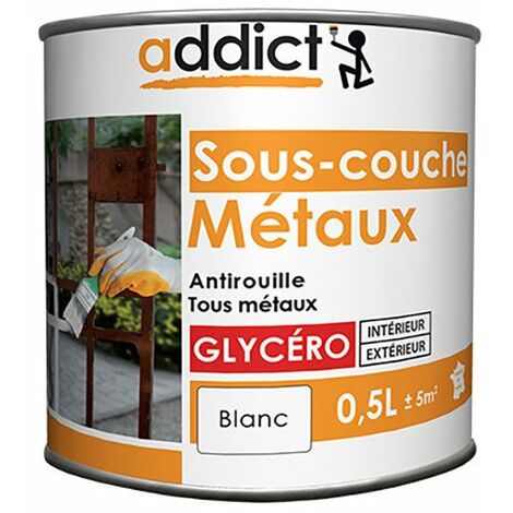 Peinture sous-couche pour métaux 0.5 Litre blanc mat – Protection anti-corrosion – Pour fer, cuivre, zinc et acier – Application intérieure/extérieure – Addict
