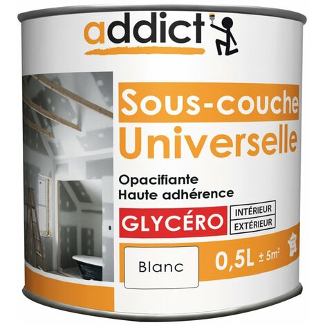 Peinture sous-couche universelle 0.5 Litre blanc – Mat – Pour menuiseries bois et plâtre – Séchage rapide en 2 heures – Addict