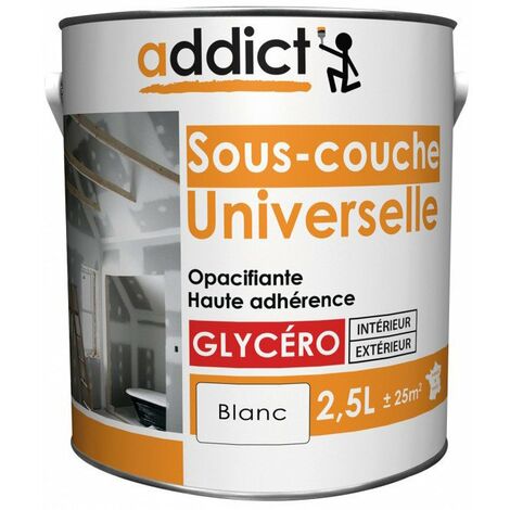 Peinture sous-couche universelle 2.5 litres blanc – Pénétrante et isolante – Aspect mat – Pour murs intérieurs et extérieurs – Addict