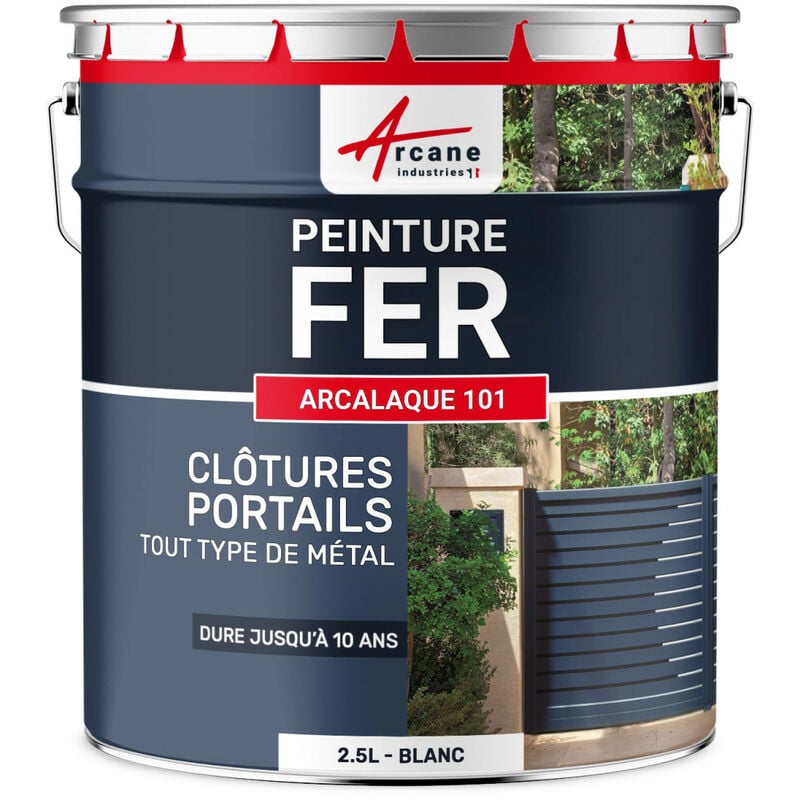Arcane Industries - Peinture métal et fer pour portail, grille, garde-corps : arcalaque 101 - 2.5 l Blanc - ral 9003