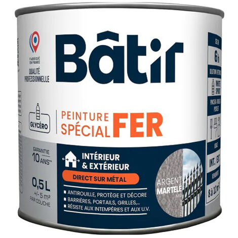 Peinture Spécial Fer Martelé Batir  Argent M10 0,5l - Batir