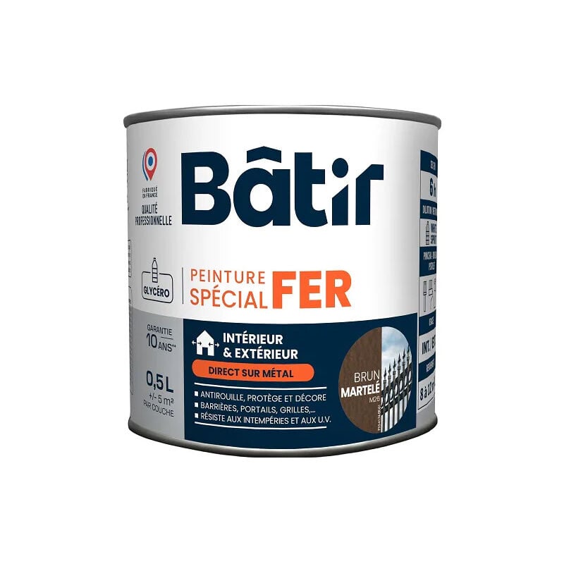 Peinture spécial fer martelé BATIR brun m26 0,5L - BATIR