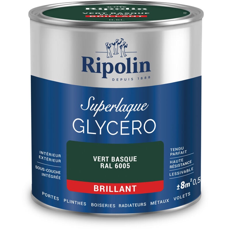 Peinture Couleur Superlaque Glycéro 2en1 Brillant - 0,5L - Vert Basque ral 6005 - Ripolin