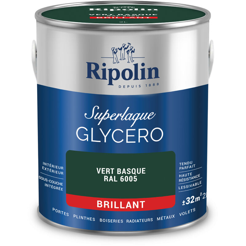 Peinture Couleur Superlaque Glycéro 2en1 Brillant - 2L - Vert Basque ral 6005 - Ripolin