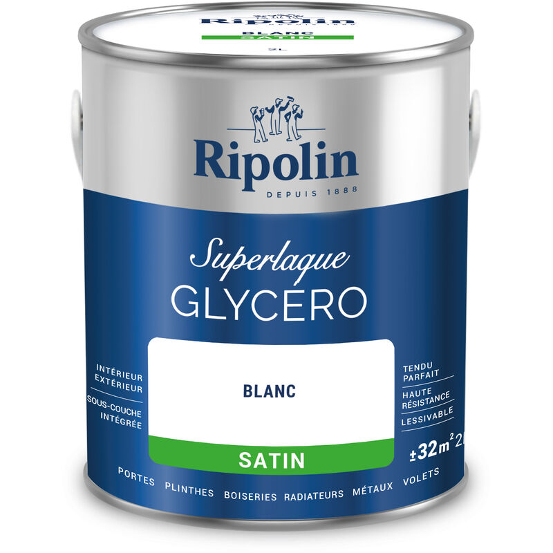 Peinture Couleur Superlaque Glycéro 2en1 Satin - 2L - Blanc - Ripolin