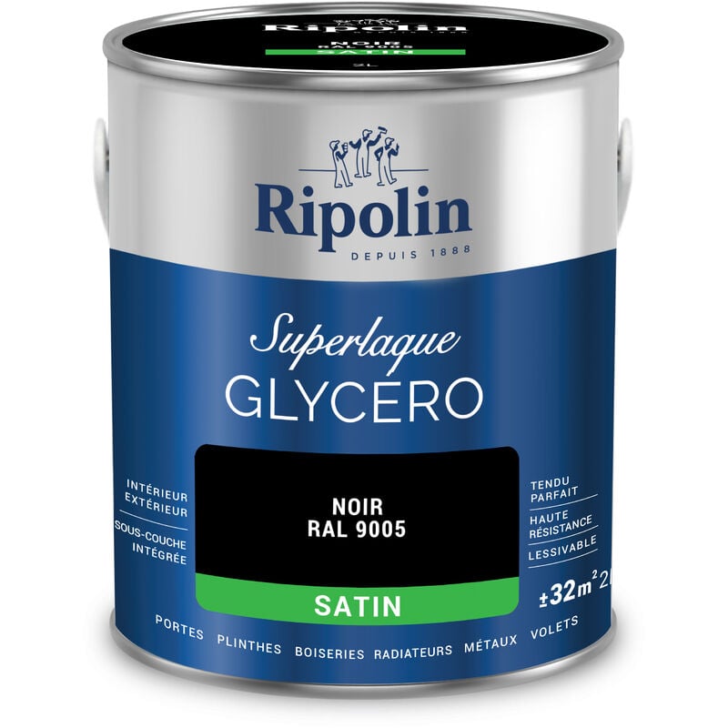 Peinture Couleur Superlaque Glycéro 2en1 Satin - 2L - Noir ral 9005 - Ripolin