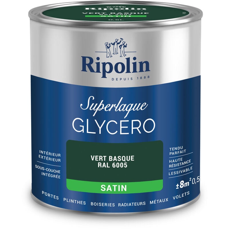 Peinture Couleur Superlaque Glycéro 2en1 Satin - 0,5L - Vert Basque ral 6005 - Ripolin