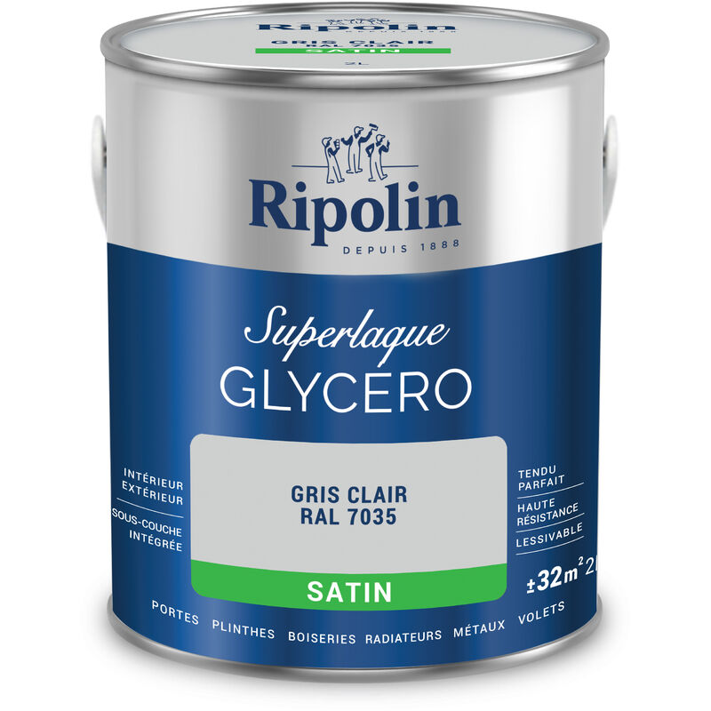 Peinture Couleur Superlaque Glycéro 2en1 Satin - 2L - Gris Clair ral 7035 - Ripolin