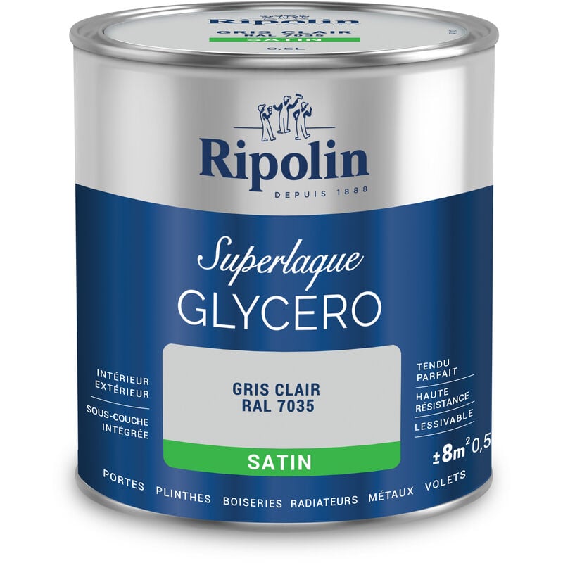 Peinture Couleur Superlaque Glycéro 2en1 Satin - 0,5L - Gris Clair ral 7035 - Ripolin