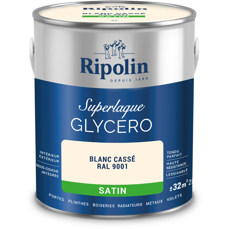 Peinture Couleur Superlaque Glycéro 2en1 Satin - 2L - Blanc Cassé ral 9001 - Ripolin