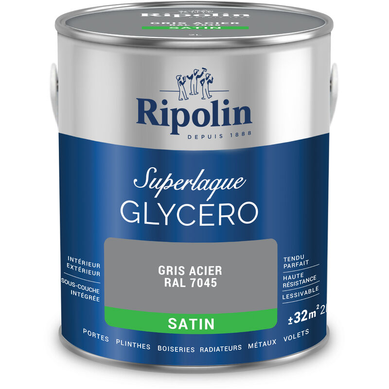 Peinture Couleur Superlaque Glycéro 2en1 Satin - 2L - Gris Acier ral 7016 - Ripolin