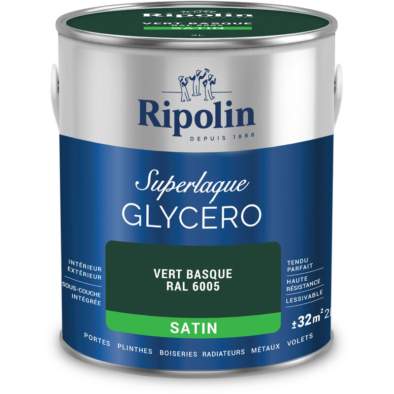 Peinture Couleur Superlaque Glycéro 2en1 Satin - 2L - Vert Basque ral 6005 - Ripolin