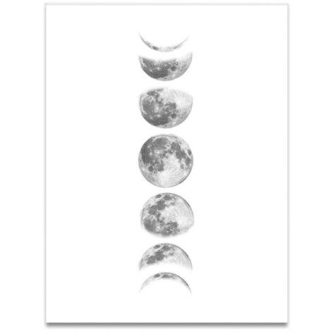Peinture sur toile avec phases de lune, peintures sans bords sur art mural pour décoration de maison (Whtie090-1)