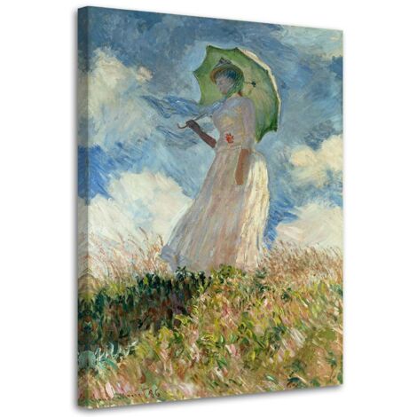 Peinture sur toile, Femme au parapluie tournée vers la gauche - Reproduction C. Monet - 60x90