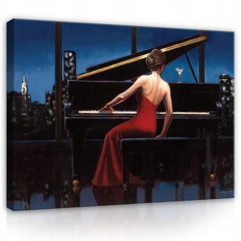 Peinture sur toile femme musique piano 60x40