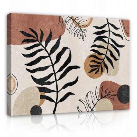 Peinture sur toile feuilles boho grand beige 100x70