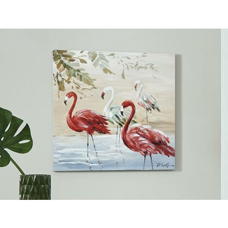 Peinture sur toile Flamant rose FLAMINGO - 80 x 80 cm - Multicolore