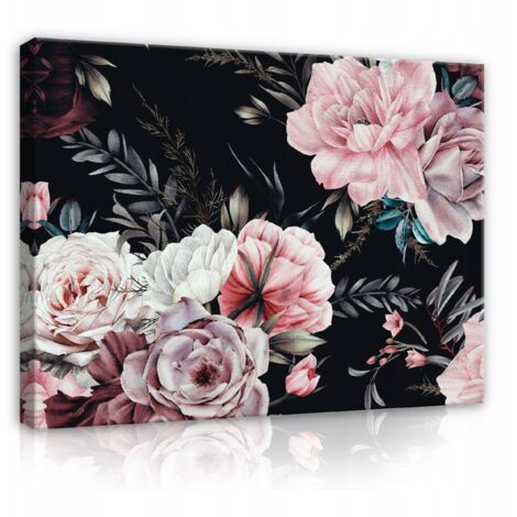 Peinture sur toile fleurs pivoines roses salon 120x80