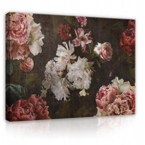 Peinture sur toile fleurs vintage retro salon 100x70