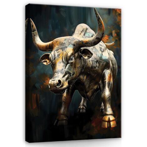 Peinture sur toile Murale motivation argent taureau pour chambre salon 60x40