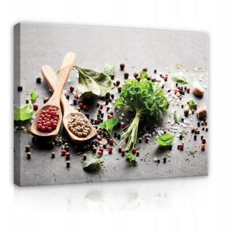 Peinture sur toile pour la cuisine épices herbes 120x80