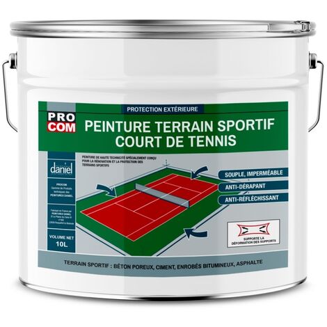 Peinture tennis, peinture terrain de sport, rénovation et protection de terrain sportif PROCOM ffffff 10 litres