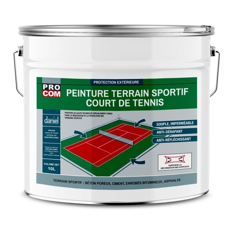 Peinture tennis, peinture terrain de sport, rénovation et protection de terrain sportif Procom ffffff 10 litres