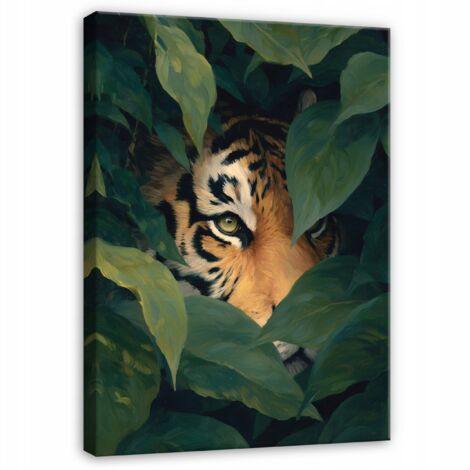Peinture tigre animaux feuilles jungle pour chambre salon sur toile 40x30