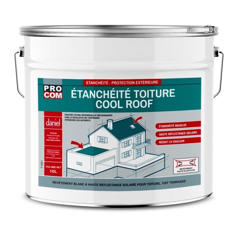 Peinture toiture étanche Cool Roof, peinture réfléchissante blanche, anti chaleur Procom ffffff 10 litres