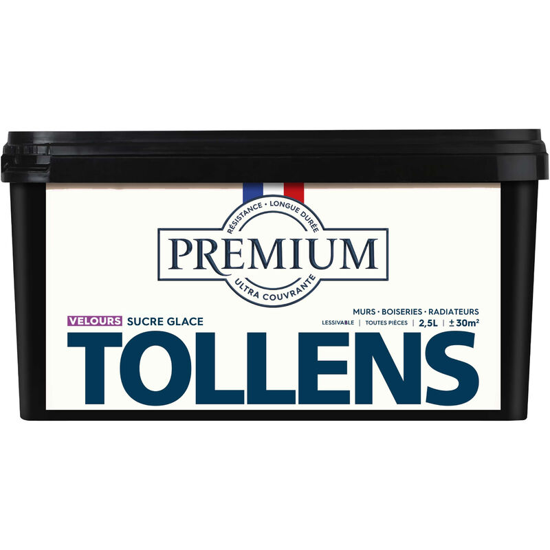 Peinture couleurs - Ultra Couvrante Tollens Résistante - Velours - Sucre Glace - 2,5L
