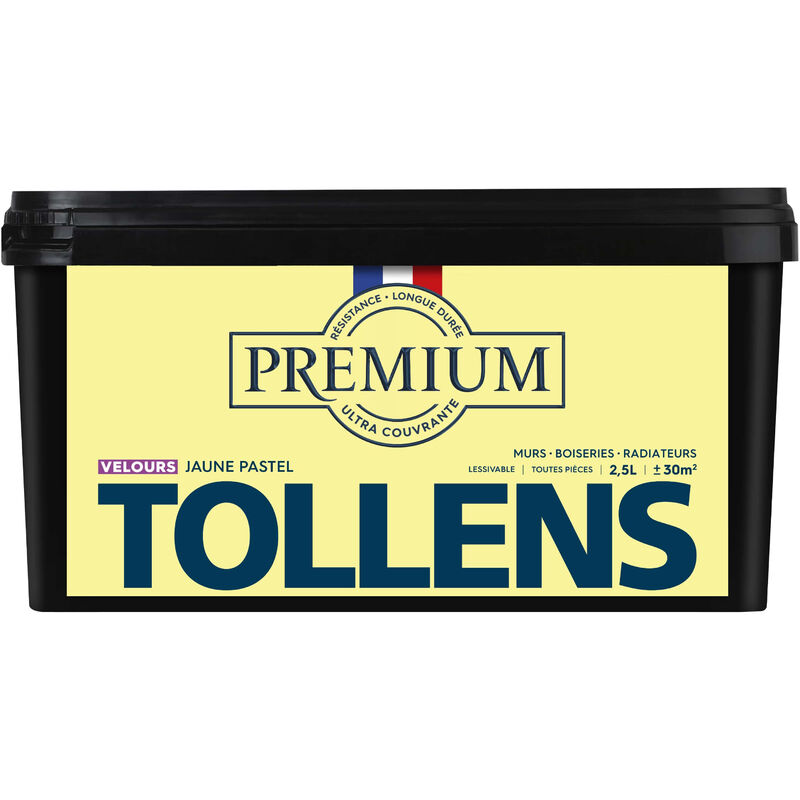 Peinture couleurs - Ultra Couvrante Tollens Résistante - Velours - Jaune Pastel - 2,5L