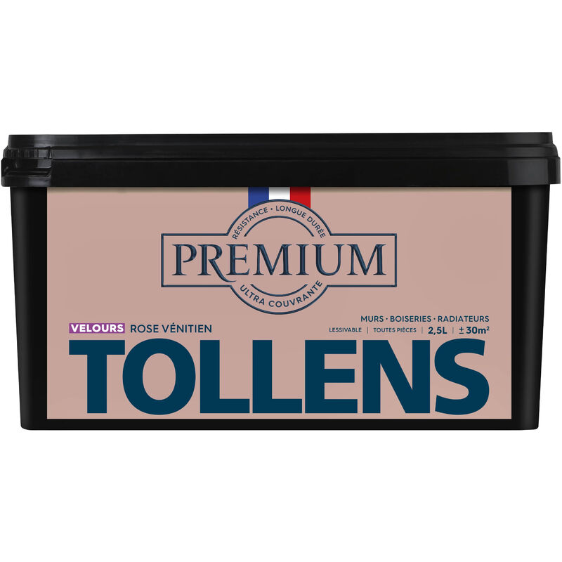 Peinture couleurs - Ultra Couvrante Tollens Résistante - Velours - Rose Vénitien - 2,5L