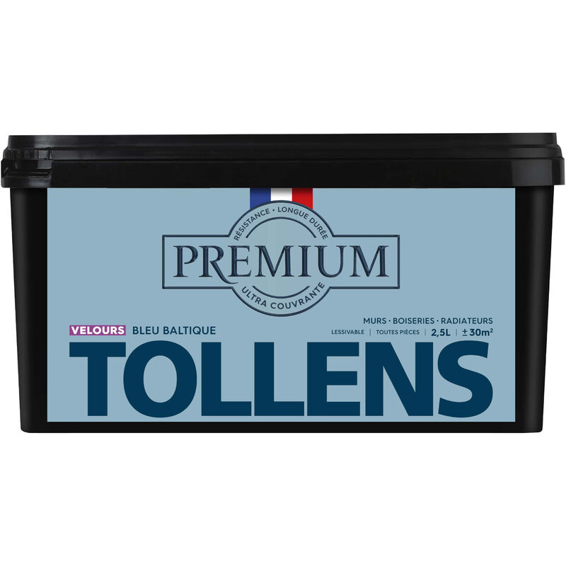Peinture couleurs - Ultra Couvrante - TOLLENS - Résistante - Velours - Bleu Baltique - 2,5L