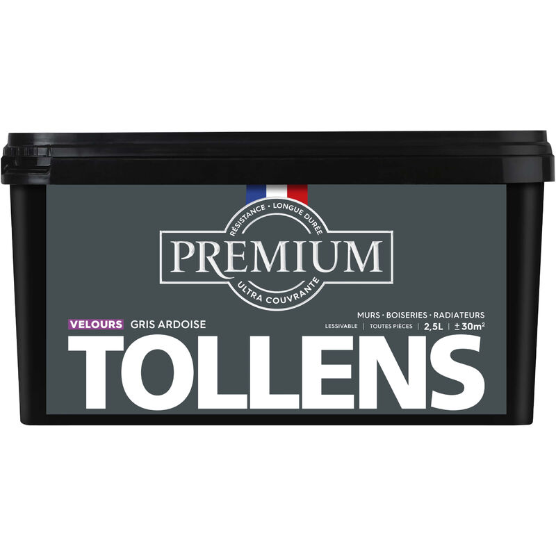 Peinture couleurs - Ultra Couvrante Tollens Résistante - Velours - Gris Ardoise - 2,5L