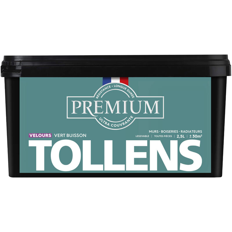 Peinture couleurs - Ultra Couvrante Tollens Résistante - Velours - Vert Buisson - 2,5L
