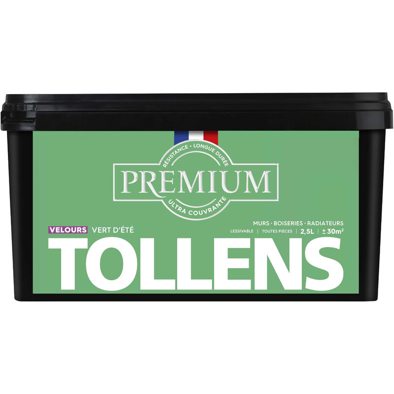 Peinture couleurs - Ultra Couvrante Tollens Résistante - Velours - Vert D'Eté - 2,5L