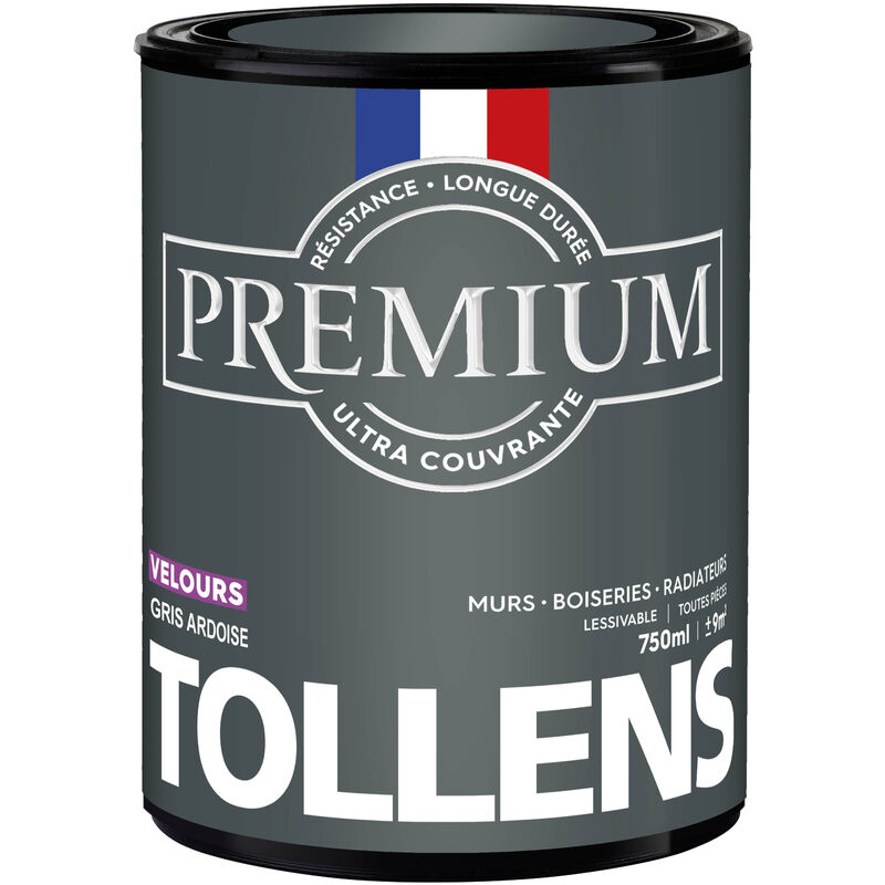 Peinture couleurs - Ultra Couvrante Tollens Résistante - Velours - Gris Ardoise - 0,75L