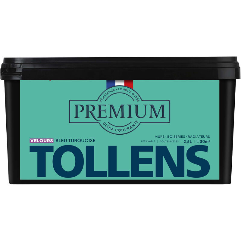 Peinture couleurs - Ultra Couvrante Tollens Résistante - Velours - Bleu Turquoise - 2,5L