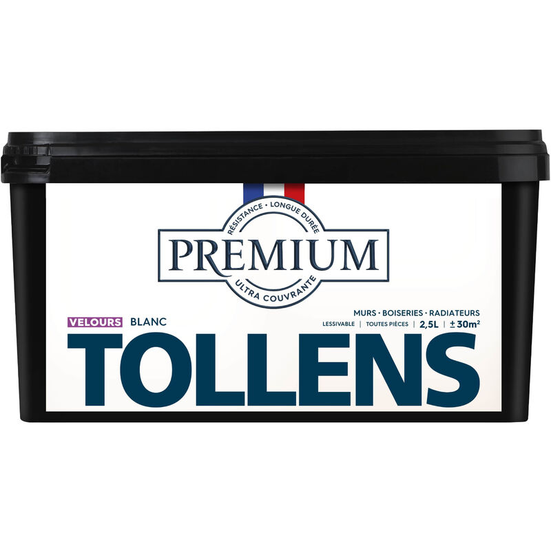 Peinture couleurs - Ultra Couvrante Tollens Résistante - Velours - Blanc - 2,5L