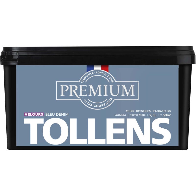Peinture couleurs - Ultra Couvrante Tollens Résistante - Velours - Bleu Denim - 2,5L
