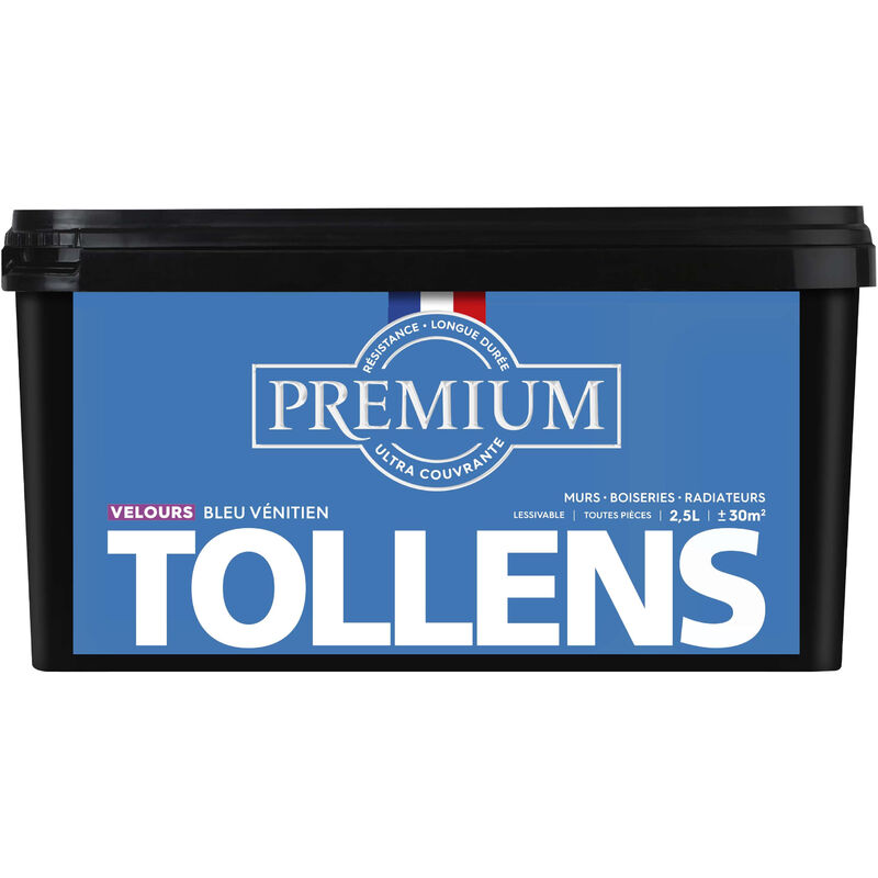 Peinture couleurs - Ultra Couvrante - TOLLENS - Résistante - Velours - Bleu Vénitien - 2,5L