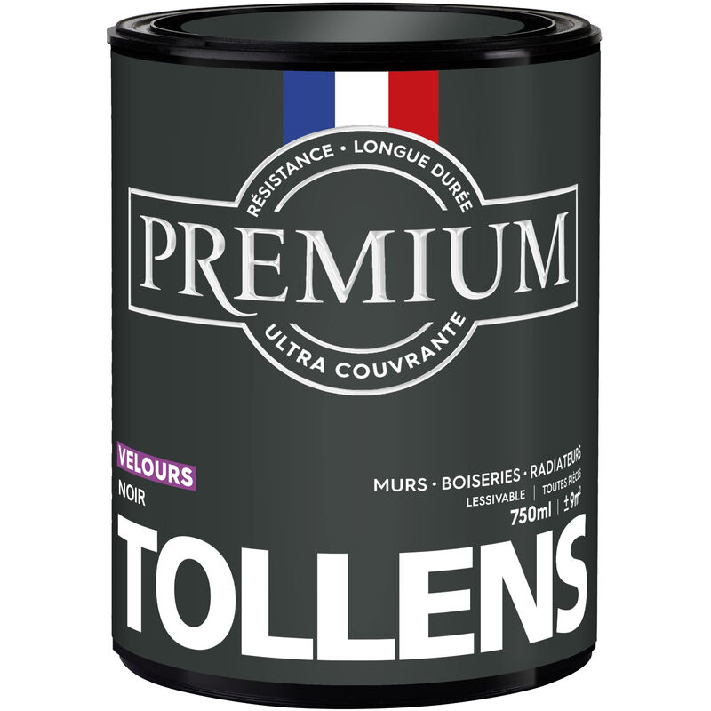 Peinture couleurs - Ultra Couvrante - TOLLENS - Résistante - Velours - Noir - 0,75L