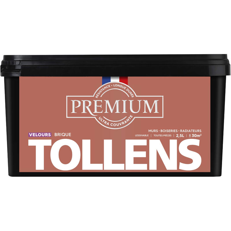 Peinture couleurs - Ultra Couvrante Tollens Résistante - Velours - Brique - 2,5L