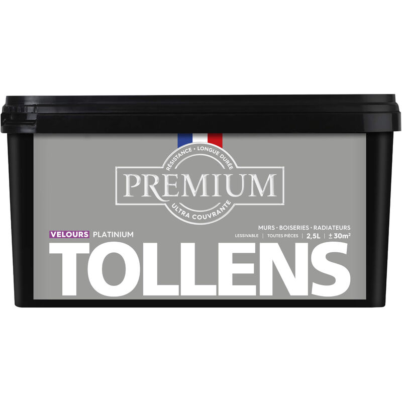 Peinture couleurs - Ultra Couvrante Tollens Résistante - Velours - Platinium - 2,5L