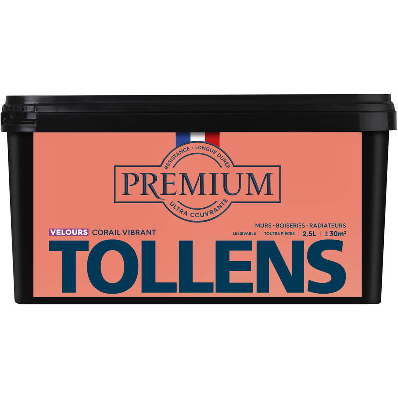 Peinture couleurs - Ultra Couvrante Tollens Résistante - Velours - Corail Vibrant - 2,5L