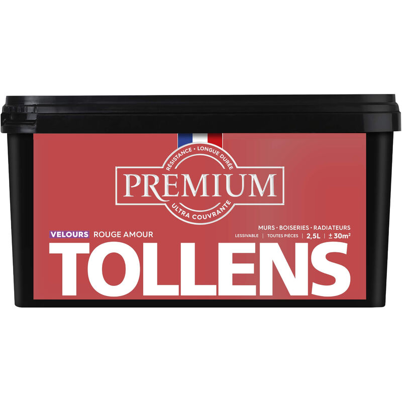 Peinture couleurs - Ultra Couvrante Tollens Résistante - Velours - Rouge Amour - 2,5L