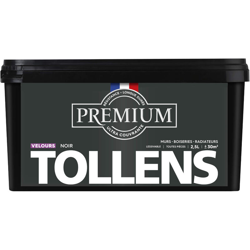 Peinture couleurs - Ultra Couvrante Tollens Résistante - Velours - Noir - 2,5L